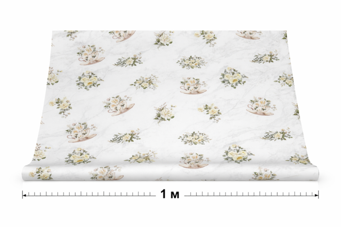 Скатерть белая с цветочками ( ширина 1 м 40 см )