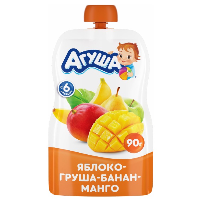 Пюре Агуша Яблоко-груша-банан-манго 90 г