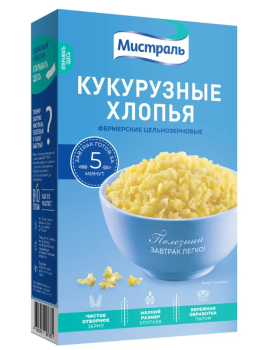 Хлопья кукурузные фермерские цельнозерновые Мистраль 400 г