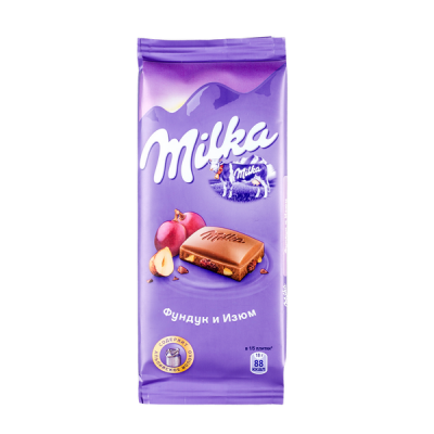 Милка шок. Фундук и изюм 85 г.