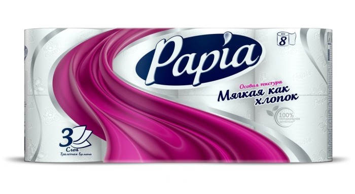 Туалетная бумага Papia 3 слоя 8 рулона Тропическая Экзотика
