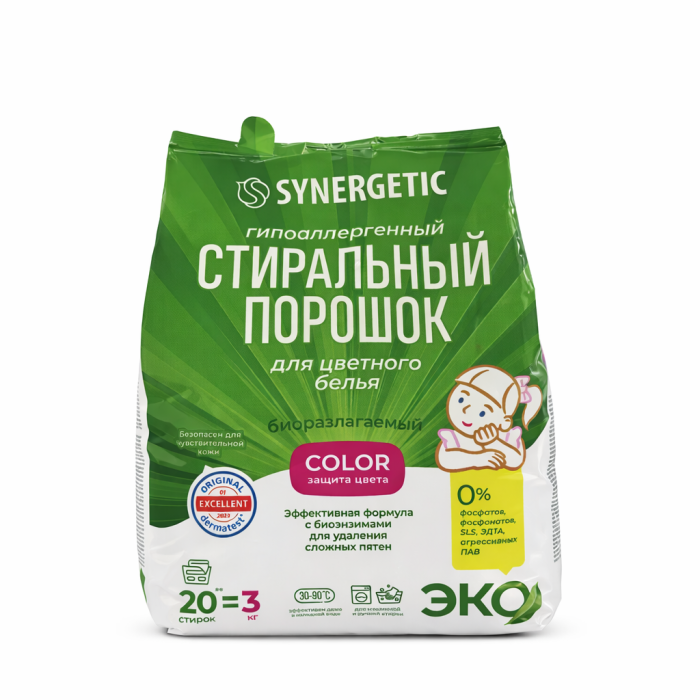 Synergetic Стиральный порошок для цветного белья 3 кг